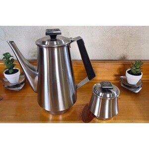 Rogers Insilco Fashion Stainless Coffee Pot & Covered Sugar Bowl MCM Vintage